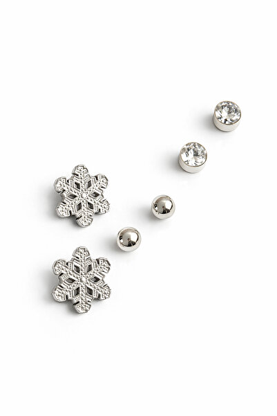 serelya 316L Steel Zircon Stone Snowflake Model Silver Color Women's Set Earr...
