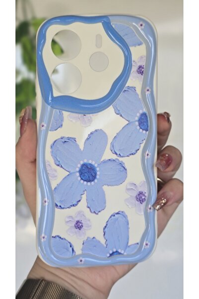 Magic Ring Redmi Note 14 4G Kılıf Pastel Mavi Papatya Desenli Kamera Korumalı...