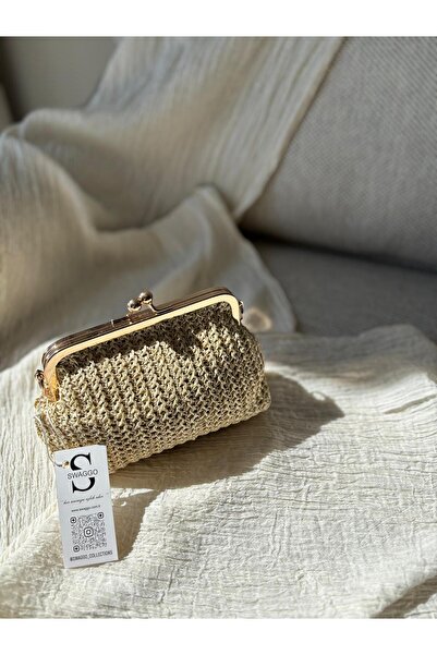 Swaggo collections Kadın Gold Klips Detaylı Şık Hasır Clutch Çanta