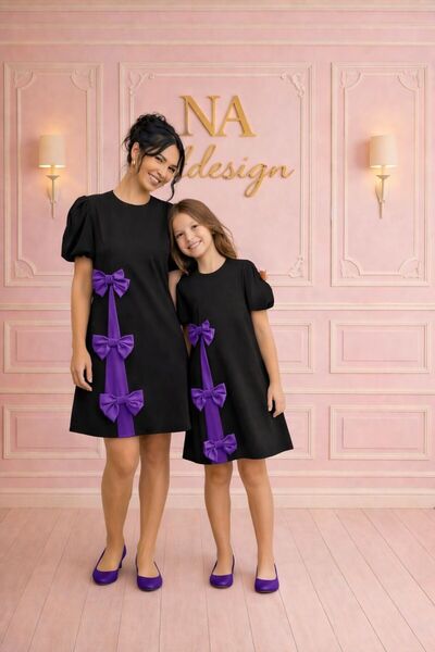 NA ADDESIGN Anne-Kız Fiyonk Detaylı Elbise (SEPETE AYRI EKLENMELİDİR, FİYATLA...
