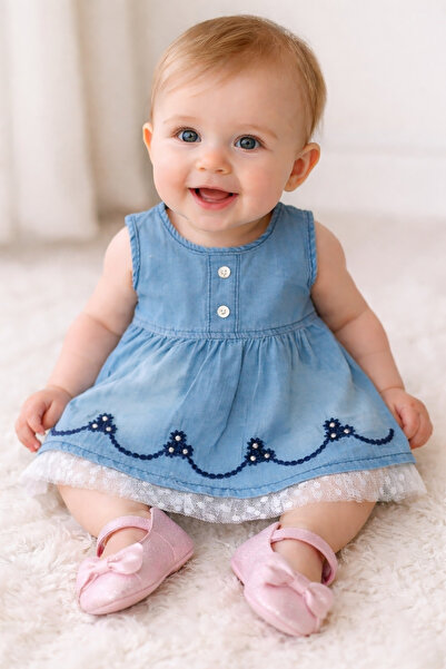 BİANCOFİGLİO Baby Girl Denim Dress Pink Booties Shoes Gift