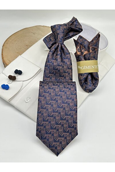 Gutiero Cravată clasică cu batistă cu model maro deschis