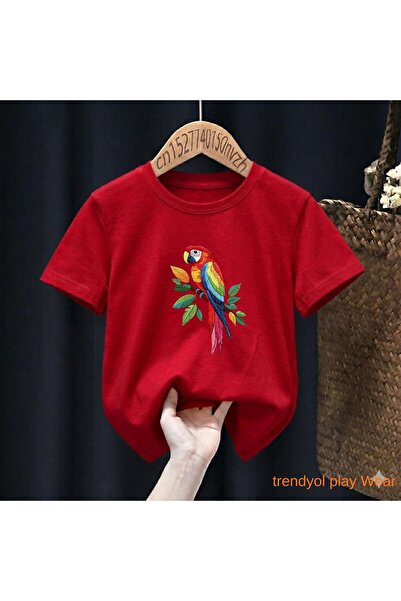 playwear Παιδικό unisex μπλουζάκι με στάμπα Parrot Leaf, 100% βαμβάκι, με λαι...
