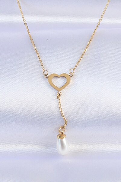 Generic Brand Dgc Avm ®   316L Steel Chain Gold Color Pearl Stone Detail Hear...