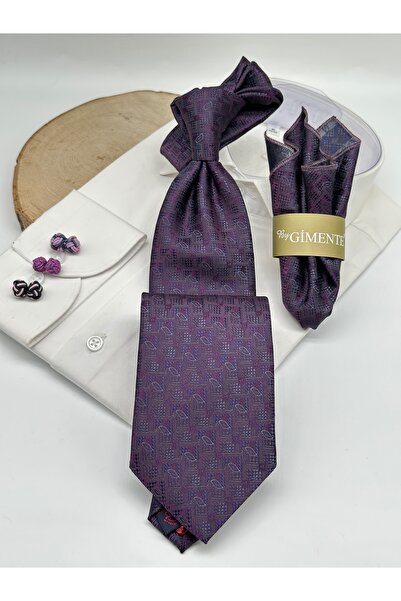 Gutiero Classic Tie with Purple Patterned Handkerchief