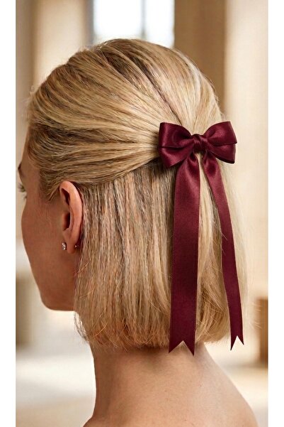 Mavi Masal Burgundy Satin Women'S/Girls' Bow Ribbon Buckle