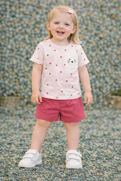 kahkaha kids Βρεφικό μπλουζάκι πουά για κορίτσια, σετ σορτς, ροζ φούξια, καλο...