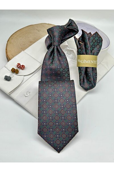 Gutiero Green Patterned Classic Tie with Handkerchief
