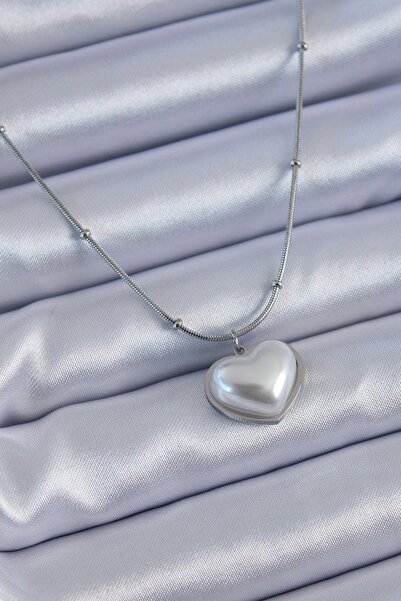 TakÇalıştır 316L Steel Silver Color Pearl Heart Model Minimal Ball Detail Wom...