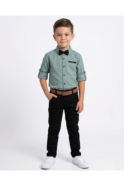 voyyo kids baby Παιδικό εορταστικό σετ για αγόρια με λινό παντελόνι με ζώνη, ...