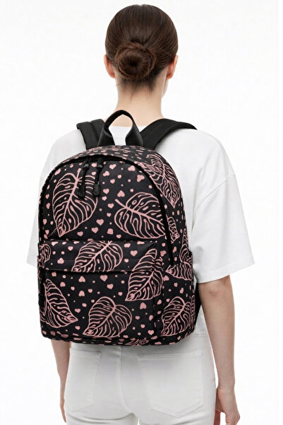 woys 4-Compartment Large Compartment Leaf Patterned Women's Backpack - Daily ...