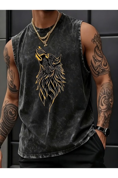 CLASSY.MODA Unisex Αμάνικο Υπερμεγέθες T-Shirt με στάμπα, Πλενόμενο, Street S...