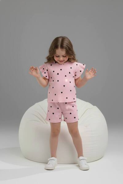 Yağmur Giyim PJKSKT Σετ κοντομάνικο για κορίτσια με σχέδιο καρδιάς, ρουχισμέν...