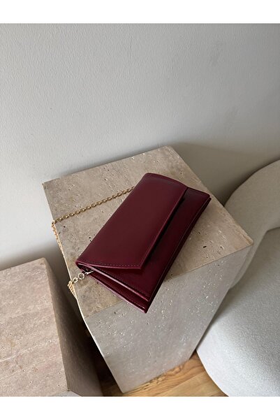 NİSSEA.CO Bordo Clutch Zincirli Nicole Çanta