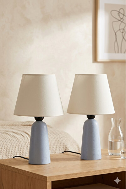 Lambazade Zümzade Model Gray Wooden Body 2-Piece White Headboard Lampshade