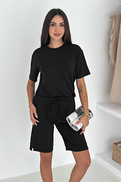 Noa&Noa Γυναικείο Μαύρο Σετ Σορτς και Μπλούζα – Βασικό Άνετο Καλοκαιρινό Συνδ...