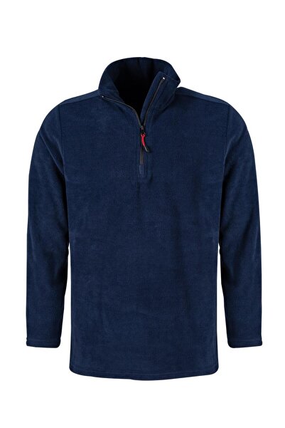 İŞMONT Ανδρικό μπλε ναυτικό φλις με μισό φερμουάρ και όρθιο γιακά, κανονική ε...