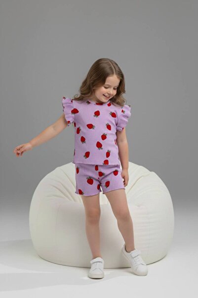 Yağmur Giyim PJKSKT Κοντομάνικο σετ για κορίτσια με βολάν από ύφασμα με σχέδι...