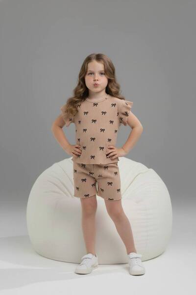 Yağmur Giyim PJKSKT Σετ κοντομάνικο για κορίτσια με φιόγκο, ριμπ ύφασμα, βολά...