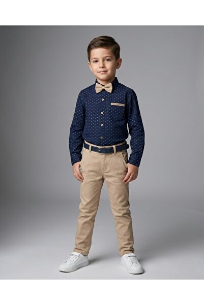 Ege Bebek Αγορίστικο λινό παντελόνι, πουκάμισο Oxford, παπιγιόν και ζώνη, εορ...