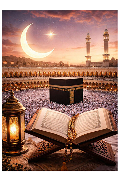 Bedeko Gece Vakti Kabe Ve Kuran Mdf Ahşap Tablo