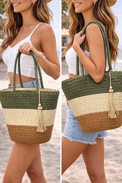 ZERAMİNE Γυναικεία ψάθινη τσάντα παραλίας, καλοκαιρινή πλεκτή τσάντα για καθη...