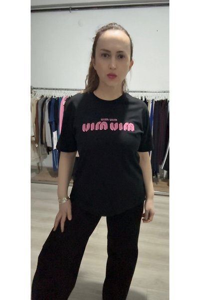 ByEsila Pink Text Detail Women's T-Shirt