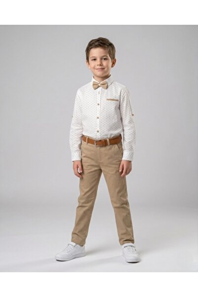 Ege Bebek Αγορίστικο λινό παντελόνι, πουκάμισο Oxford, παπιγιόν και ζώνη, εορ...