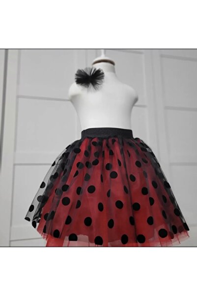 Handmade Kız Çocuk Siyah Puantiyeli Kırmızı Tütü Etek