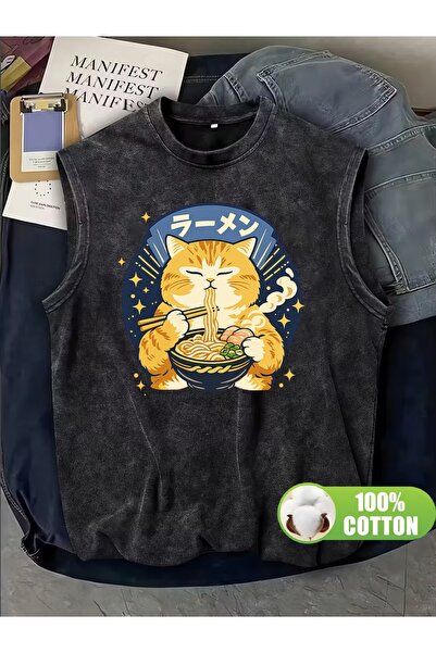 CLASSY.MODA Unisex Αμάνικο Υπερμεγέθες T-Shirt με στάμπα, Πλενόμενο, Street S...