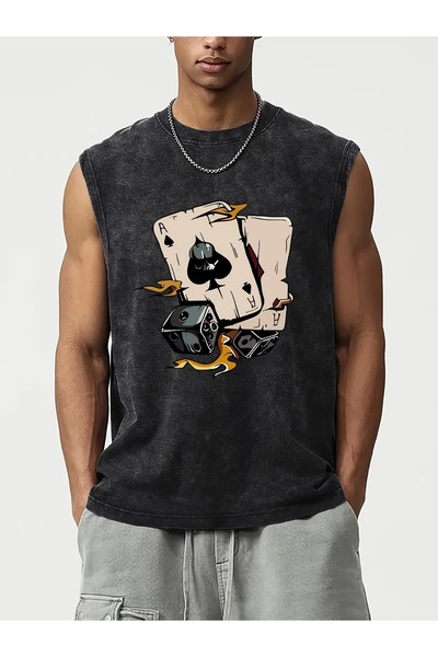 CLASSY.MODA Unisex Αμάνικο Υπερμεγέθες T-Shirt με στάμπα, Πλενόμενο, Street S...