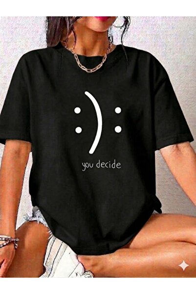 WOODROFFE Γυναικείο μπλουζάκι με στάμπα You Dehice 'Hangisisin' σε φαρδιά γραμμή