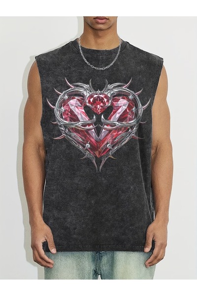 CLASSY.MODA Unisex Αμάνικο Υπερμεγέθες T-Shirt με στάμπα, Πλενόμενο, Street S...