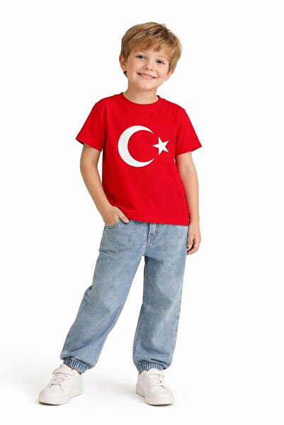 GenelTedarik تي شيرت بأكمام قصيرة مطبوع عليه العلم التركي للأولاد والبنات