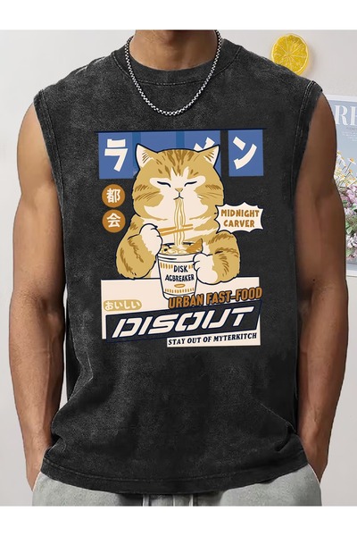 CLASSY.MODA Unisex Αμάνικο Υπερμεγέθες T-Shirt με στάμπα, Πλενόμενο, Street S...