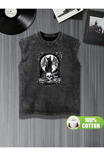 CLASSY.MODA Unisex Αμάνικο Υπερμεγέθες T-Shirt με στάμπα, Πλενόμενο, Street S...