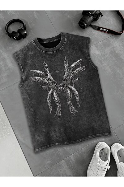 CLASSY.MODA Unisex Αμάνικο Υπερμεγέθες T-Shirt με στάμπα, Πλενόμενο, Street S...