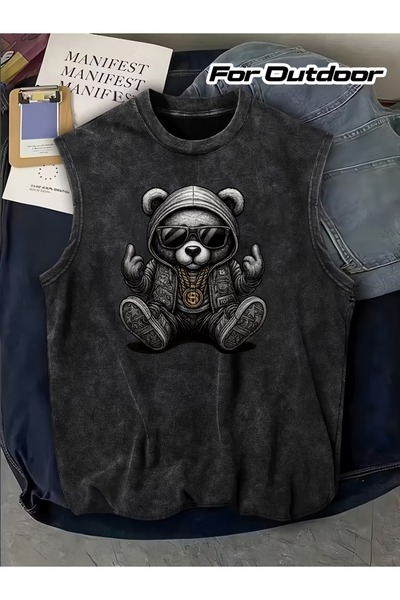 CLASSY.MODA Unisex Αμάνικο Υπερμεγέθες T-Shirt με στάμπα, Πλενόμενο, Street S...