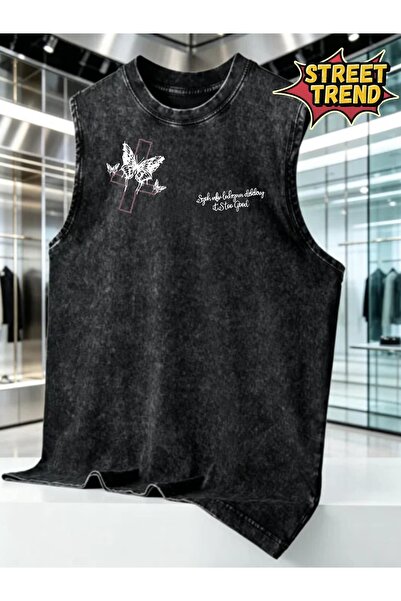 CLASSY.MODA Unisex Αμάνικο Υπερμεγέθες T-Shirt με στάμπα, Πλενόμενο, Street S...