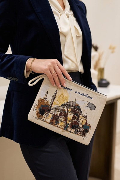 CLUTCH Etnik Desenli Bez Cüzdan / El Çantası – Fermuarlı Organizer Orta
