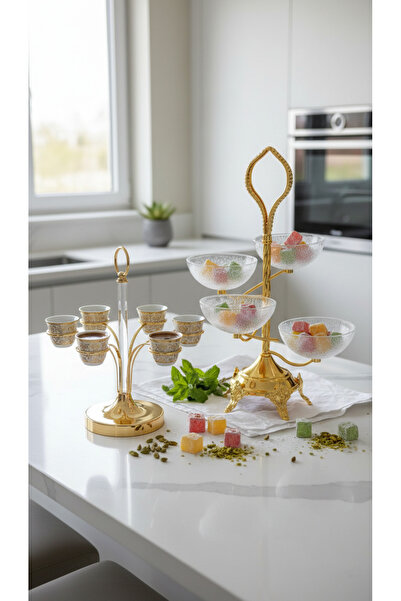 Generic Elegant Coffee Cup Holder + Dessert & Nut Tray Set with a Luxurious T...