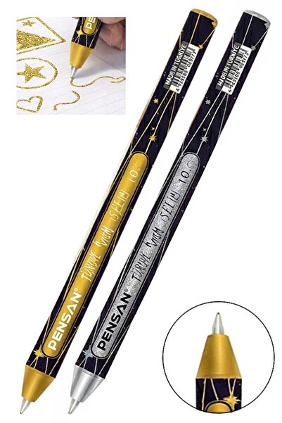 Artlantis Gold Yellow and Silver Gray Glitter Ballpoint Pen 2 Pieces Pensan J...
