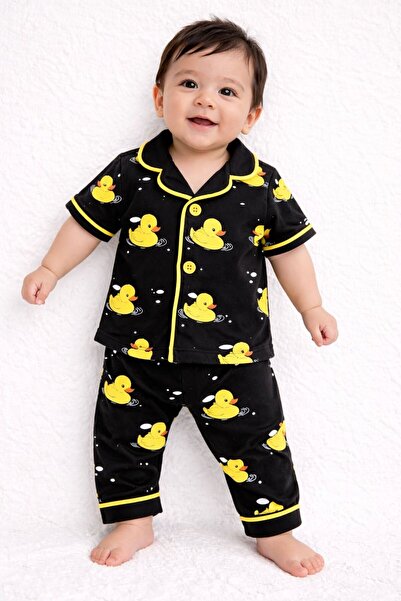 derin baby طقم بيجامة أطفال صيفي بأكمام قصيرة وأزرار من القطن بنسبة 100% للأو...