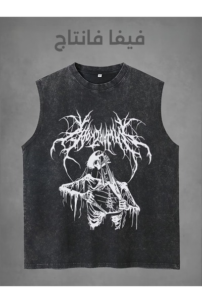 CLASSY.MODA Unisex Αμάνικο Υπερμεγέθες T-Shirt με στάμπα, Πλενόμενο, Street S...