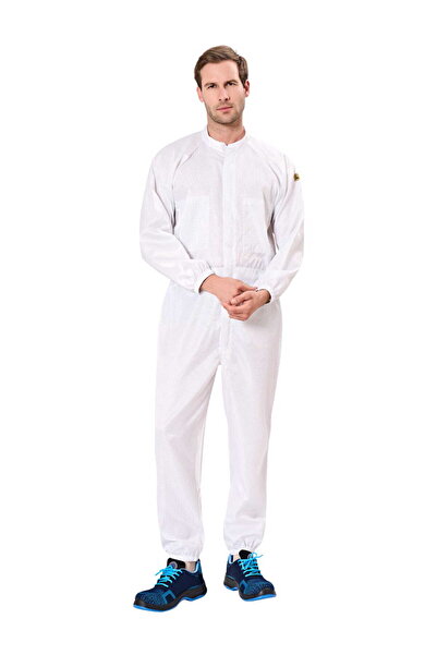 İŞMONT Ανδρική λευκή φόρμα εργασίας από 100% βαμβάκι, με φερμουάρ στο γιακά, ...