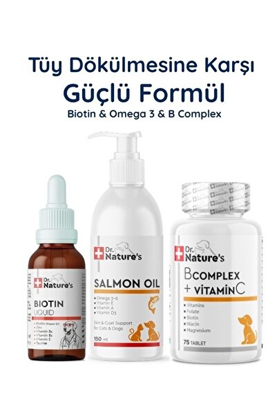 Dr. Nature's Köpek Biotin Damla + Somon Yağı Omega 3 + B Complex Seti – Deri ...