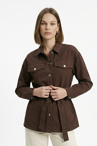 Rays Jachetă maro cu curea și detaliu buzunar ascuns 218
