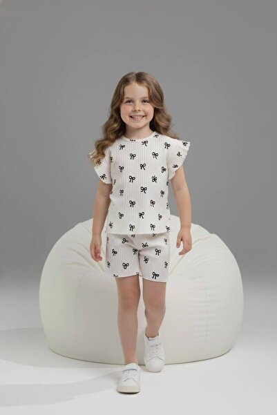 Yağmur Giyim PJKSKT Σετ κοντομάνικο για κορίτσια με φιόγκο, ριμπ ύφασμα, βολά...