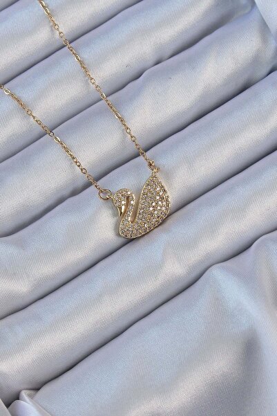 Inure Jewelry 316L سلسلة الصلب الذهب اللون الزركون حجر البجعة قلادة