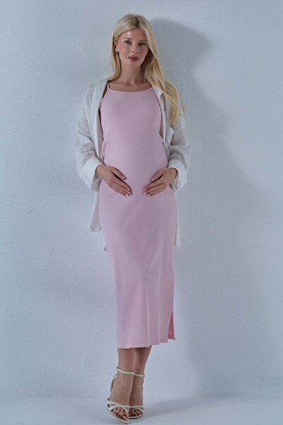 BUSA Φόρεμα εγκυμοσύνης με σκίσιμο στο πλάι και τιράντες, ριμπ, μήκους μίντι,...